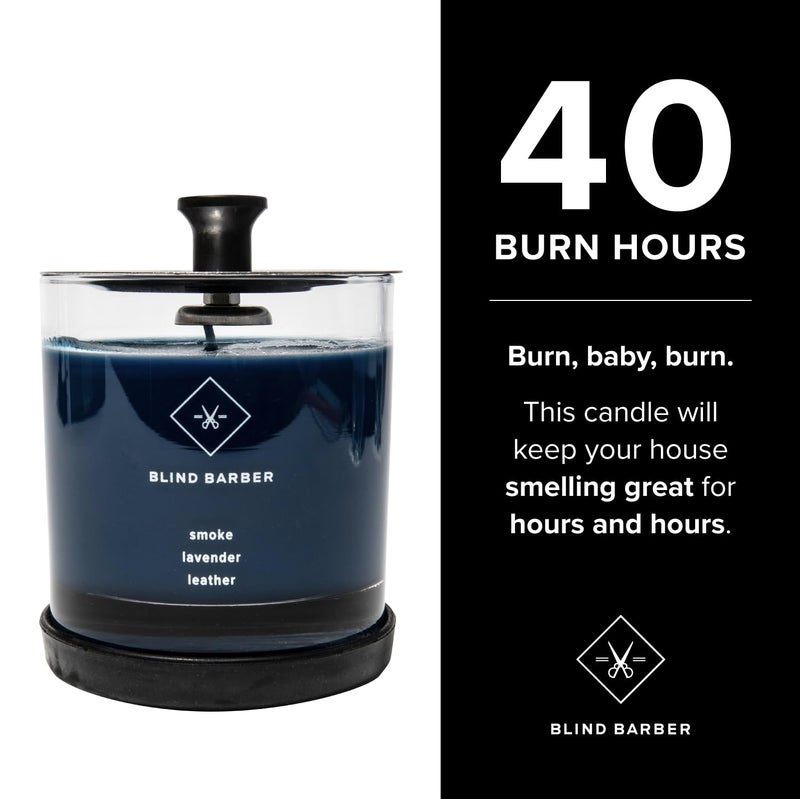 Blind Barber Tompkins Scented Candle - Long Lasting Soy Wax Man Candle in Barber Style Glass Jar with Notes of Leather, Smoke & Lavender - 40 Hour Burn Time (6.2 Ounce) - Image 2